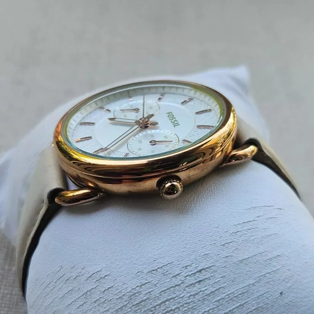 Fossil Women Wristwatch Multifunction Cream Leather Band Gold Tone Case Watch - Picture 8 of 12